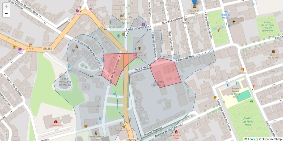Mapa detalhado do código postal 7860-202 com limites, códigos postais vizinhos e agências dos correios