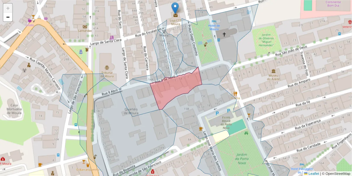 Mapa detalhado do código postal 7860-215 com limites, códigos postais vizinhos e agências dos correios