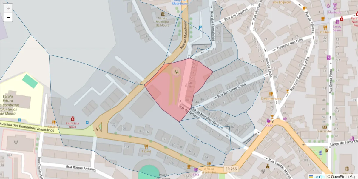 Mapa detalhado do código postal 7860-228 com limites, códigos postais vizinhos e agências dos correios