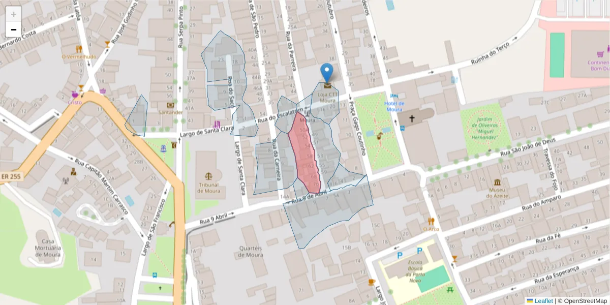 Mapa detalhado do código postal 7860-240 com limites, códigos postais vizinhos e agências dos correios