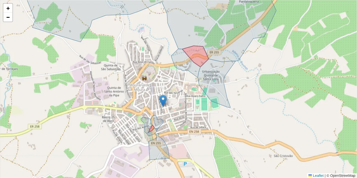 Mapa detalhado do código postal 7860-355 com limites, códigos postais vizinhos e agências dos correios