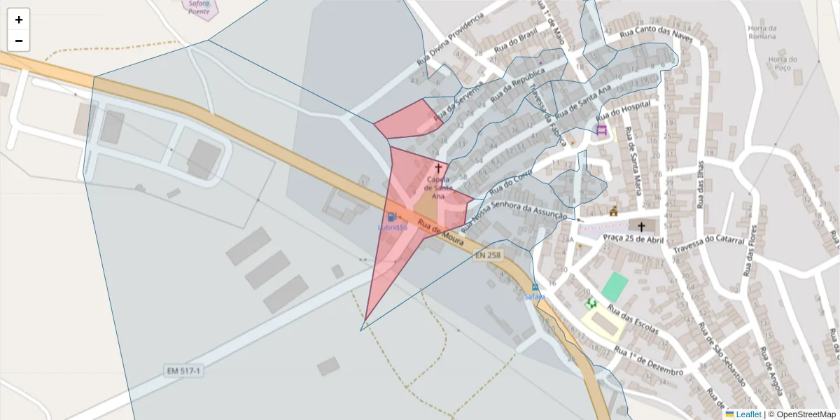 Mapa detalhado do código postal 7875-051 com limites, códigos postais vizinhos e agências dos correios