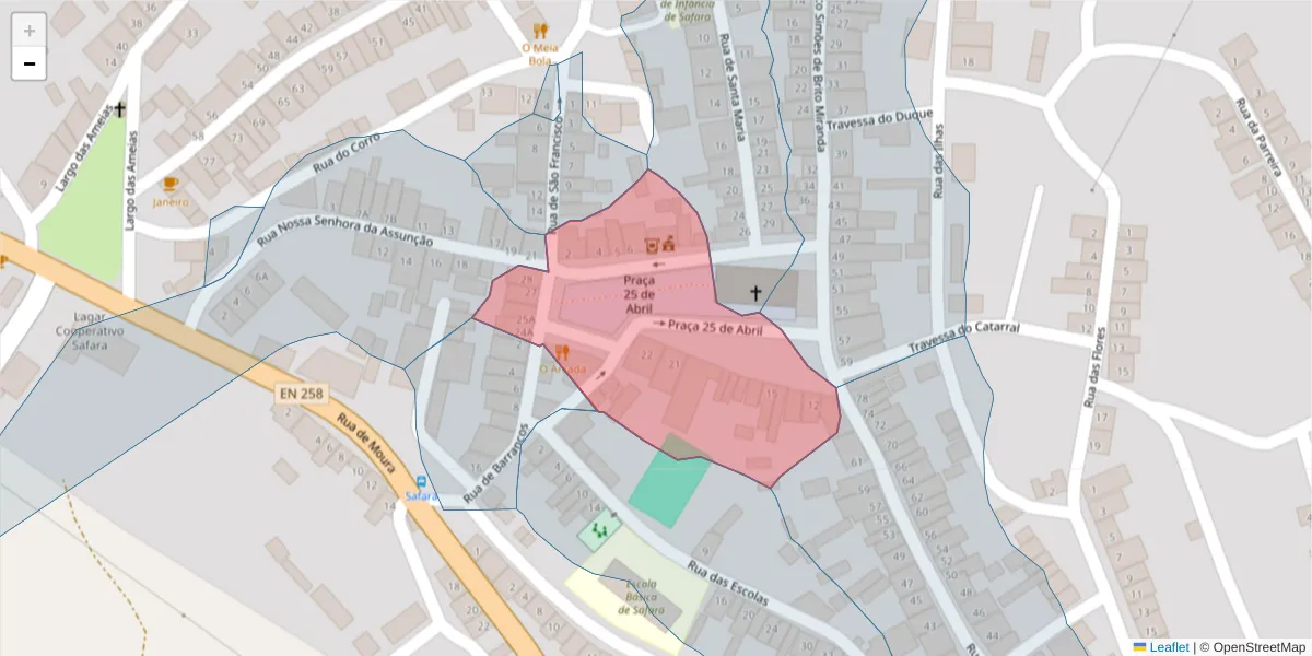 Mapa detalhado do código postal 7875-053 com limites, códigos postais vizinhos e agências dos correios