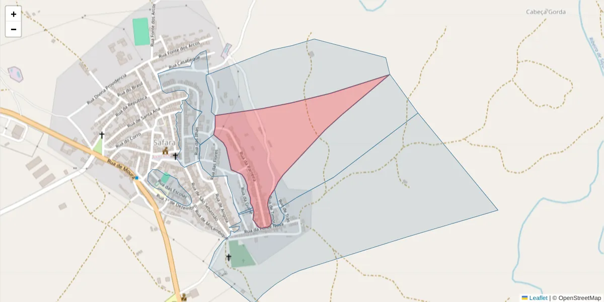 Mapa detalhado do código postal 7875-057 com limites, códigos postais vizinhos e agências dos correios