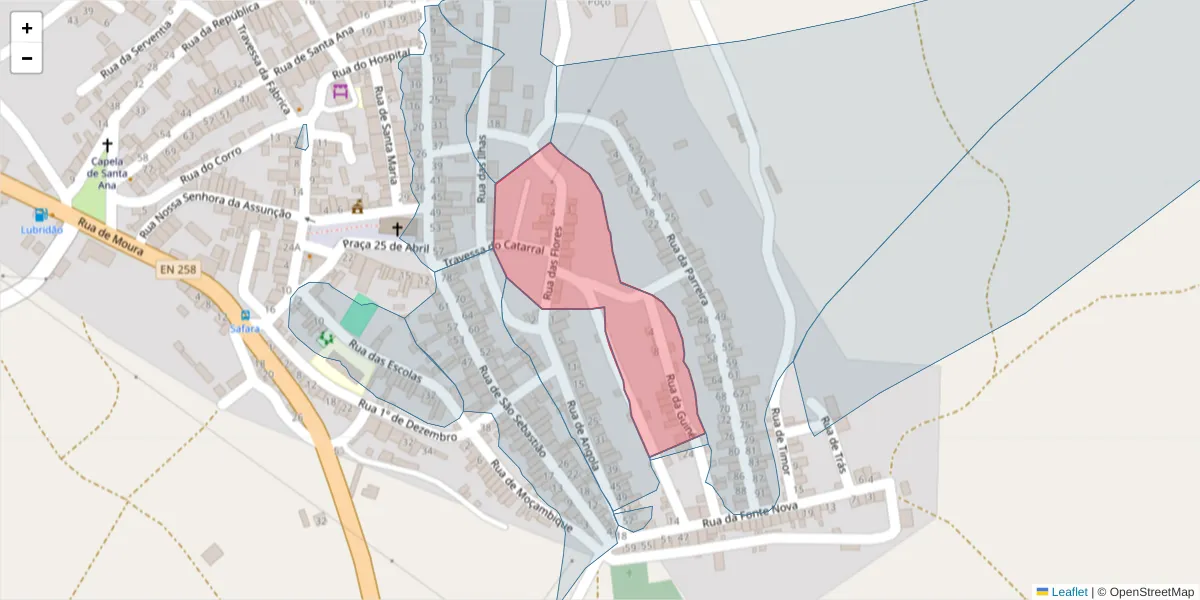 Mapa detalhado do código postal 7875-060 com limites, códigos postais vizinhos e agências dos correios