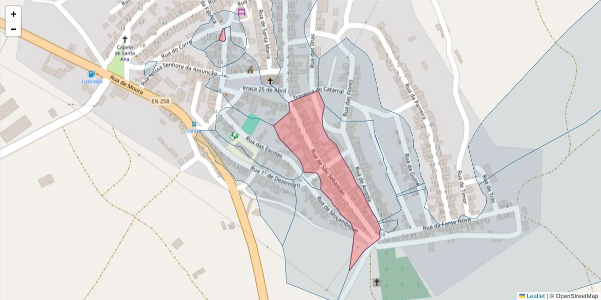 Mapa detalhado do código postal 7875-069 com limites, códigos postais vizinhos e agências dos correios