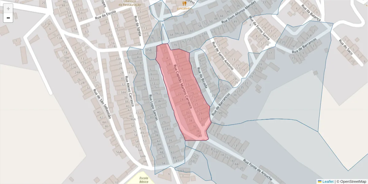 Mapa detalhado do código postal 7875-152 com limites, códigos postais vizinhos e agências dos correios