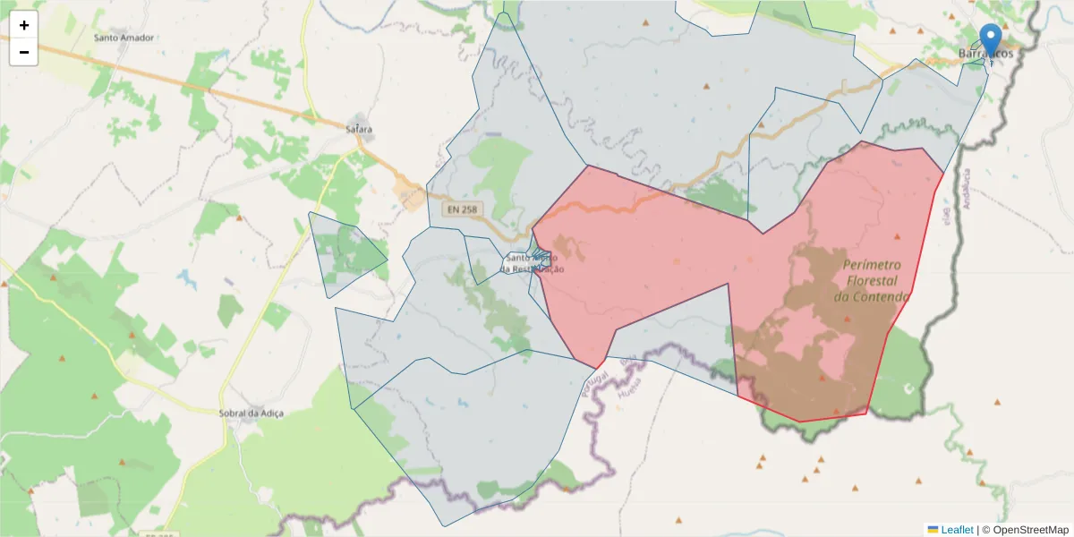 Mapa detalhado do código postal 7875-159 com limites, códigos postais vizinhos e agências dos correios