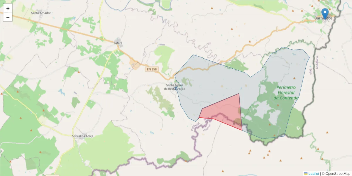 Mapa detalhado do código postal 7875-170 com limites, códigos postais vizinhos e agências dos correios