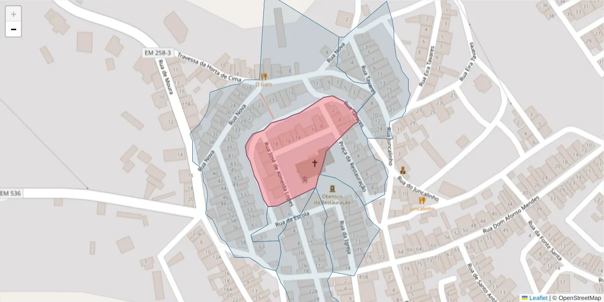 Mapa detalhado do código postal 7875-174 com limites, códigos postais vizinhos e agências dos correios