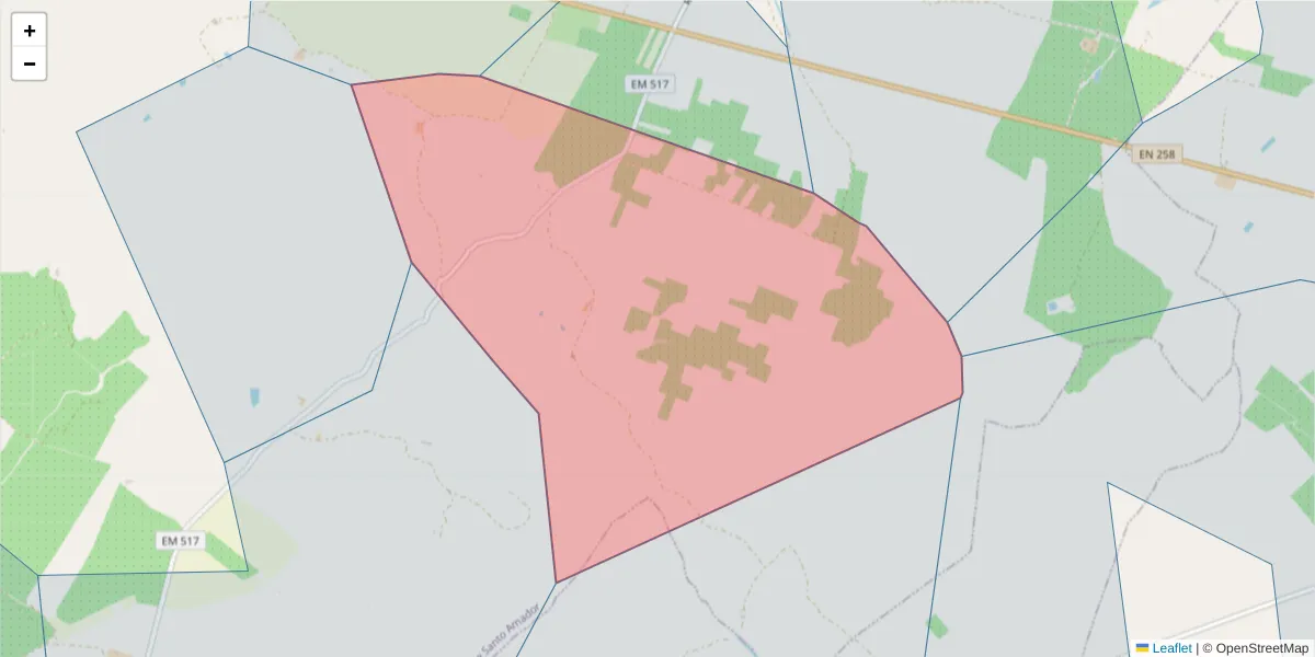 Mapa detalhado do código postal 7875-202 com limites, códigos postais vizinhos e agências dos correios