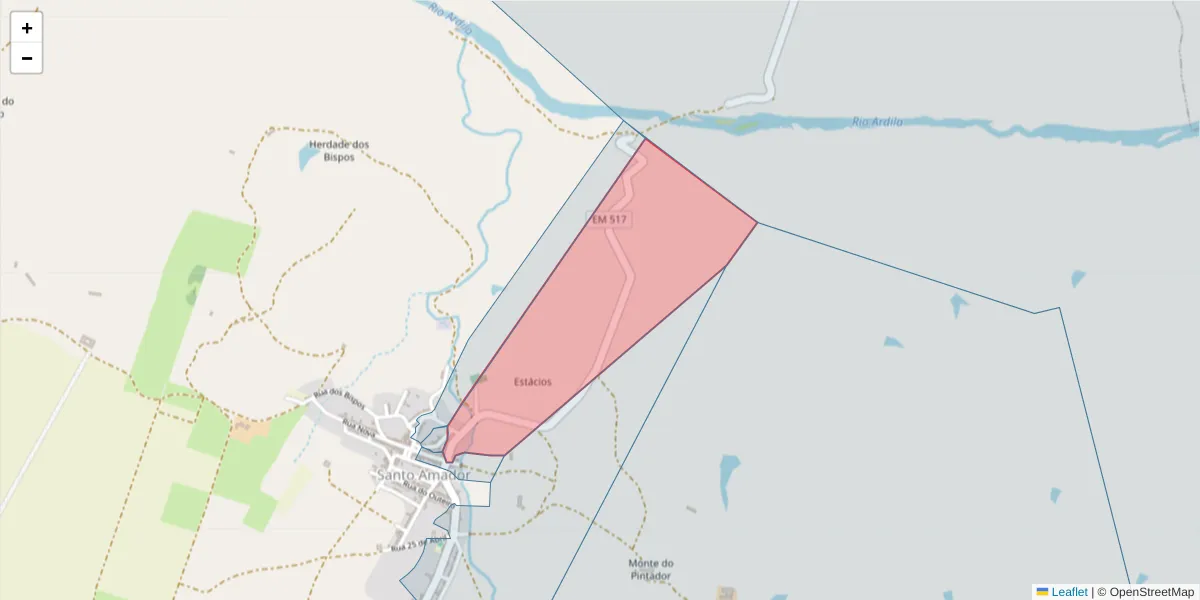 Mapa detalhado do código postal 7875-256 com limites, códigos postais vizinhos e agências dos correios