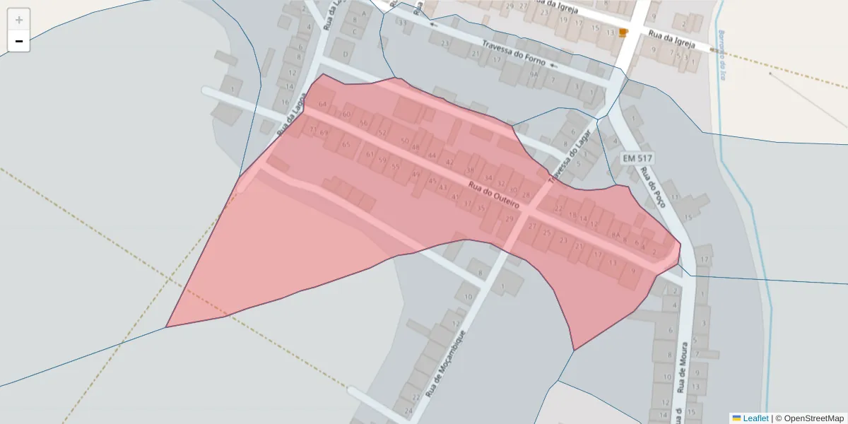 Mapa detalhado do código postal 7875-259 com limites, códigos postais vizinhos e agências dos correios