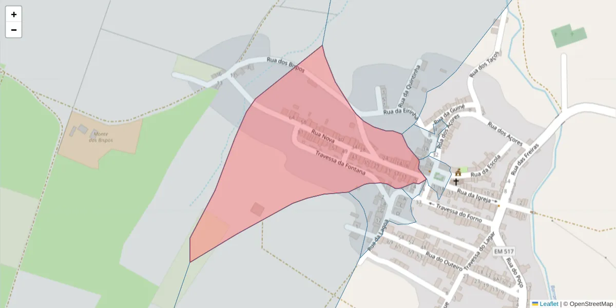 Mapa detalhado do código postal 7875-264 com limites, códigos postais vizinhos e agências dos correios