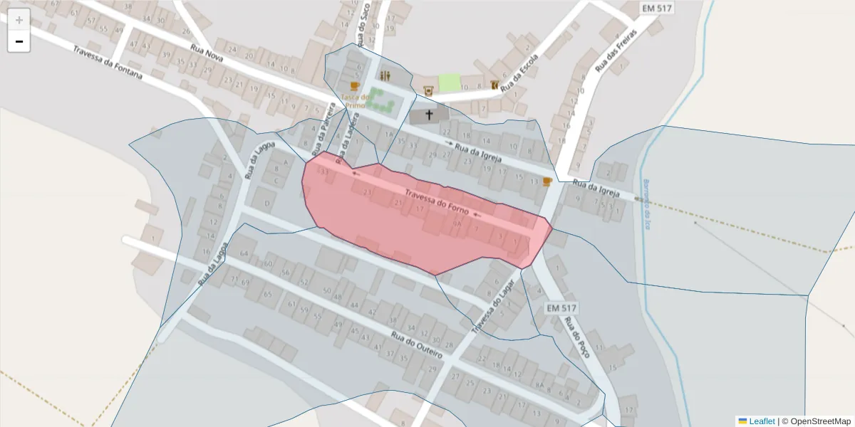Mapa detalhado do código postal 7875-267 com limites, códigos postais vizinhos e agências dos correios