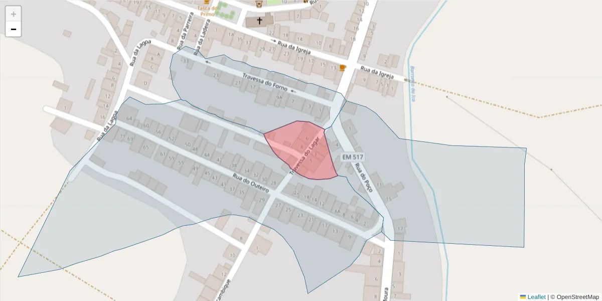 Mapa detalhado do código postal 7875-268 com limites, códigos postais vizinhos e agências dos correios