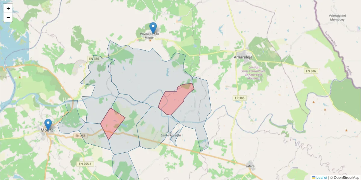 Mapa detalhado do código postal 7875-269 com limites, códigos postais vizinhos e agências dos correios