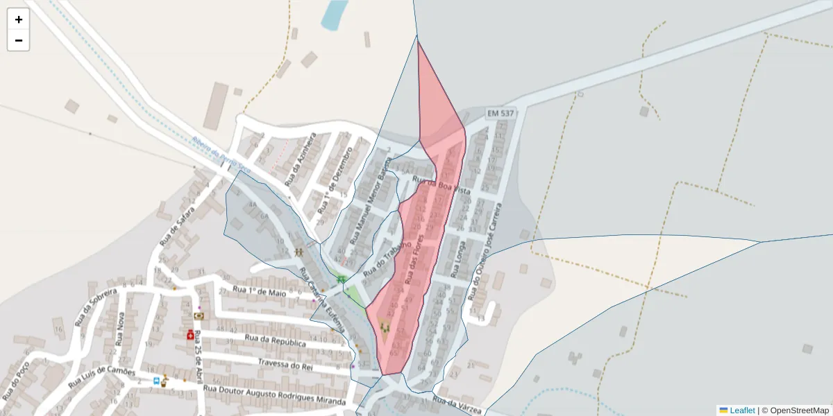 Mapa detalhado do código postal 7875-364 com limites, códigos postais vizinhos e agências dos correios