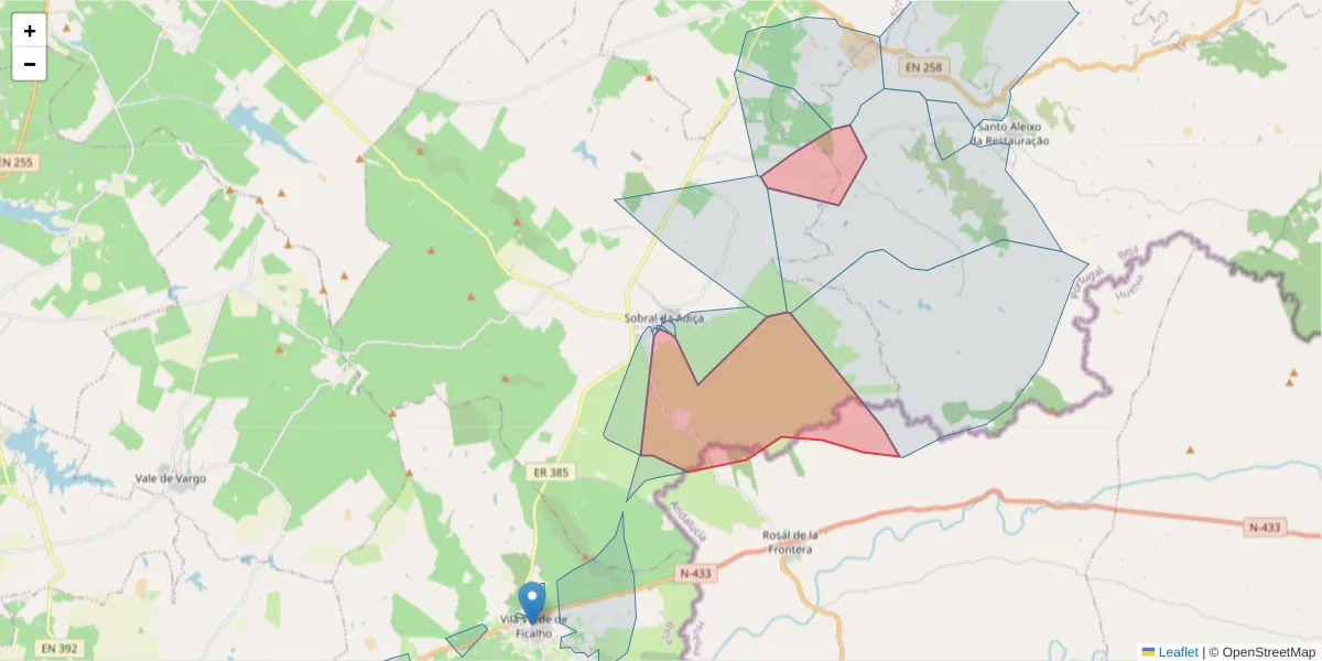Mapa detalhado do código postal 7875-379 com limites, códigos postais vizinhos e agências dos correios