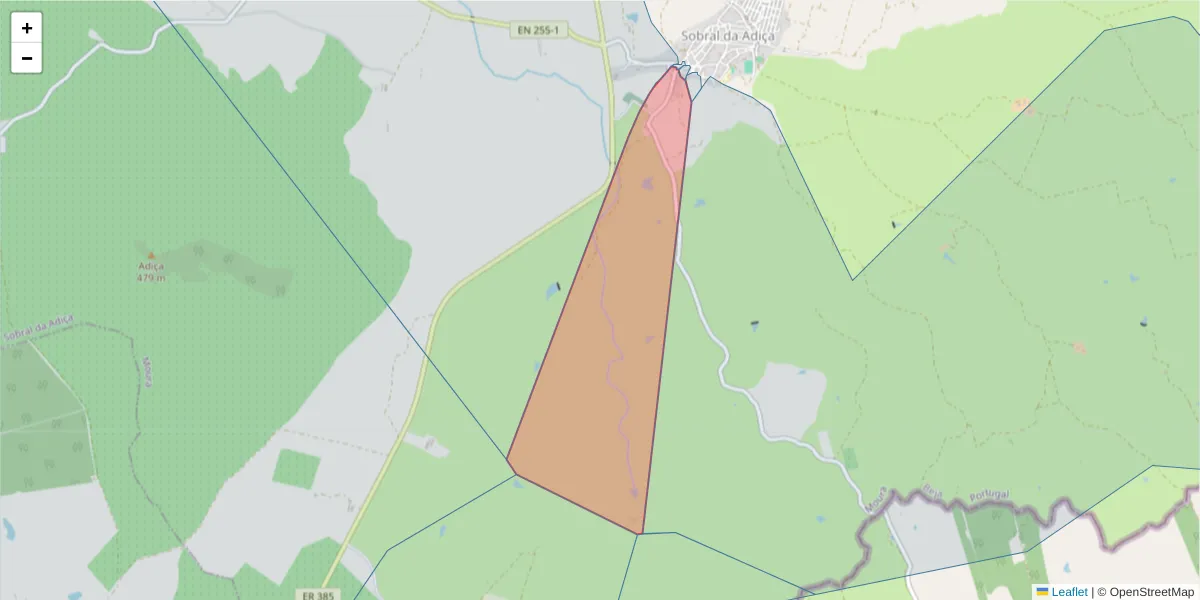 Mapa detalhado do código postal 7875-381 com limites, códigos postais vizinhos e agências dos correios