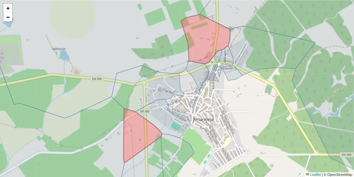 Mapa detalhado do código postal 7885-012 com limites, códigos postais vizinhos e agências dos correios