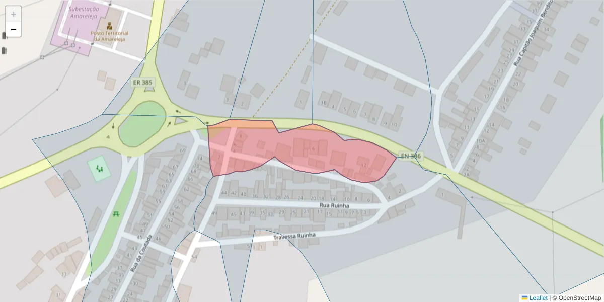 Mapa detalhado do código postal 7885-018 com limites, códigos postais vizinhos e agências dos correios