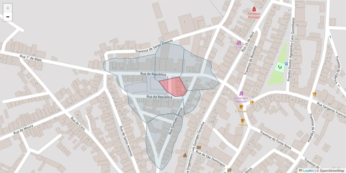 Mapa detalhado do código postal 7885-023 com limites, códigos postais vizinhos e agências dos correios