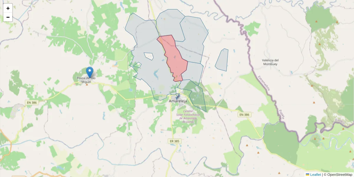 Mapa detalhado do código postal 7885-025 com limites, códigos postais vizinhos e agências dos correios