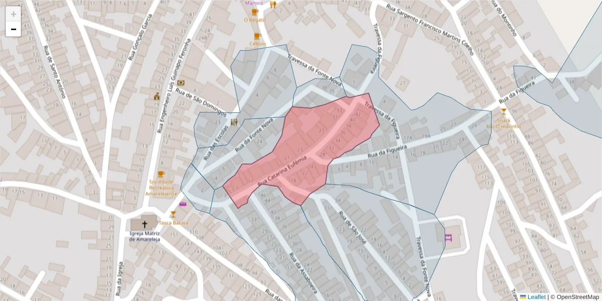 Mapa detalhado do código postal 7885-027 com limites, códigos postais vizinhos e agências dos correios