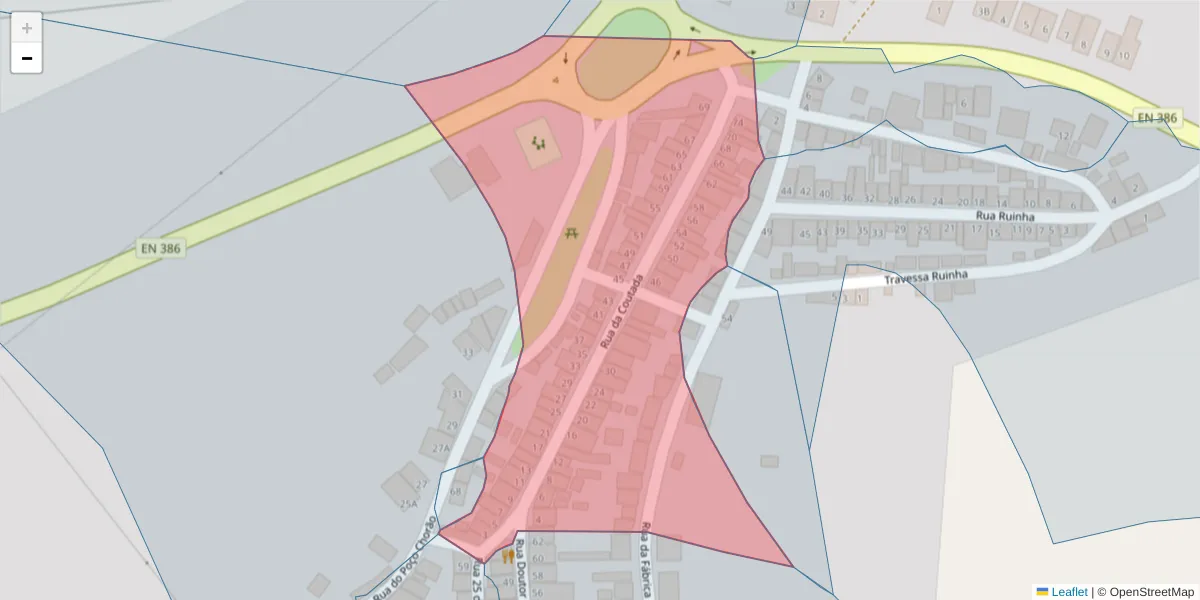 Mapa detalhado do código postal 7885-029 com limites, códigos postais vizinhos e agências dos correios
