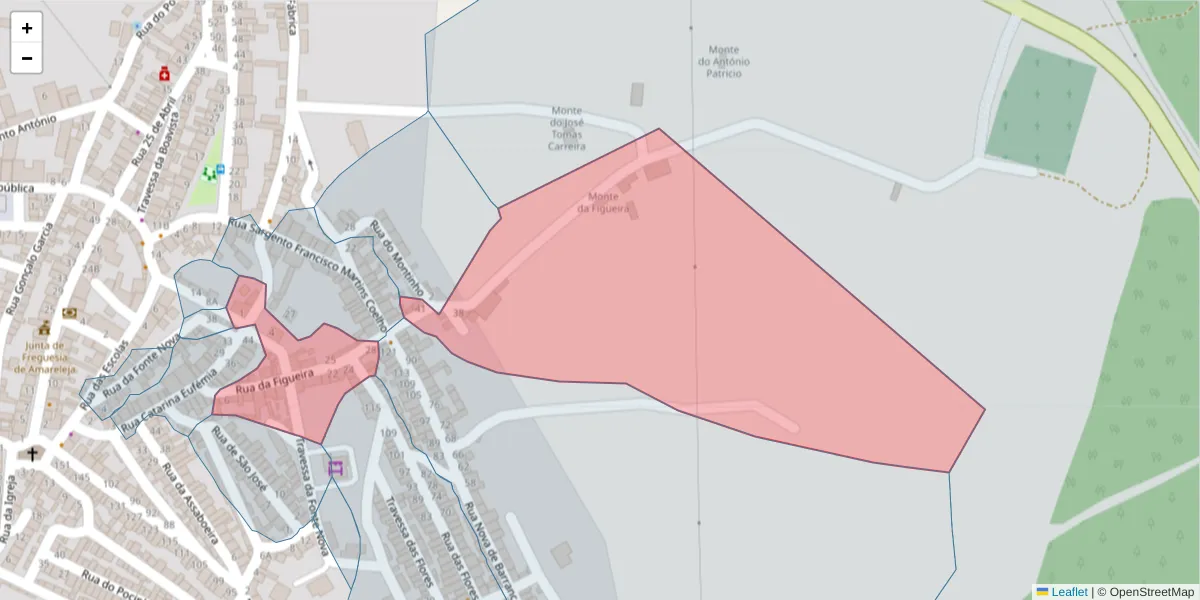 Mapa detalhado do código postal 7885-032 com limites, códigos postais vizinhos e agências dos correios