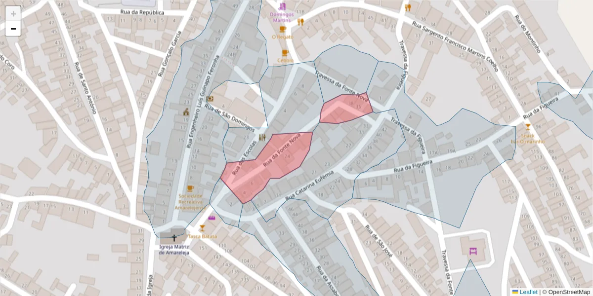 Mapa detalhado do código postal 7885-033 com limites, códigos postais vizinhos e agências dos correios