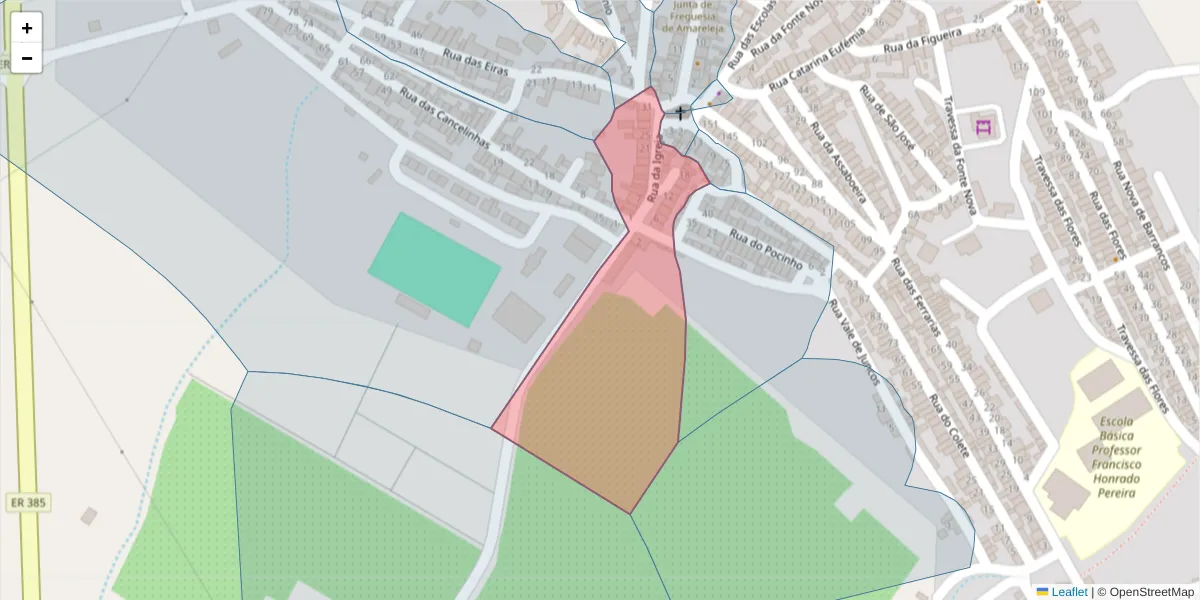 Mapa detalhado do código postal 7885-034 com limites, códigos postais vizinhos e agências dos correios