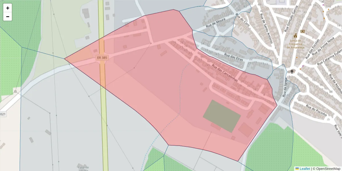 Mapa detalhado do código postal 7885-041 com limites, códigos postais vizinhos e agências dos correios