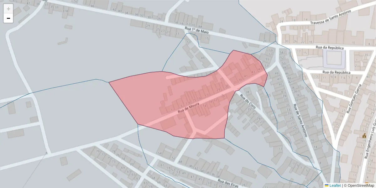 Mapa detalhado do código postal 7885-049 com limites, códigos postais vizinhos e agências dos correios