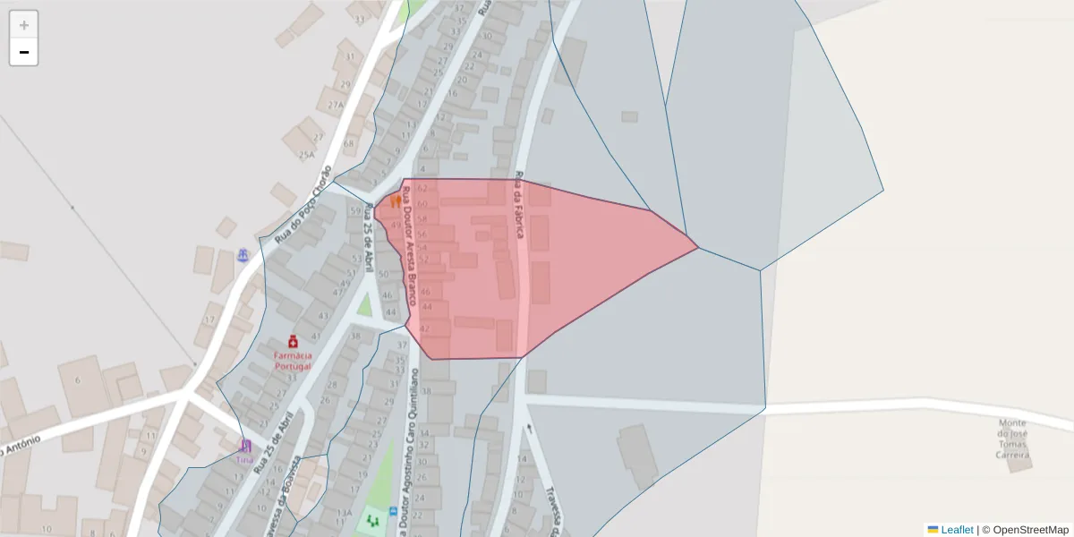 Mapa detalhado do código postal 7885-060 com limites, códigos postais vizinhos e agências dos correios