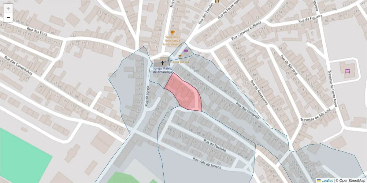Mapa detalhado do código postal 7885-073 com limites, códigos postais vizinhos e agências dos correios