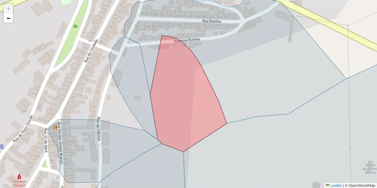 Mapa detalhado do código postal 7885-074 com limites, códigos postais vizinhos e agências dos correios