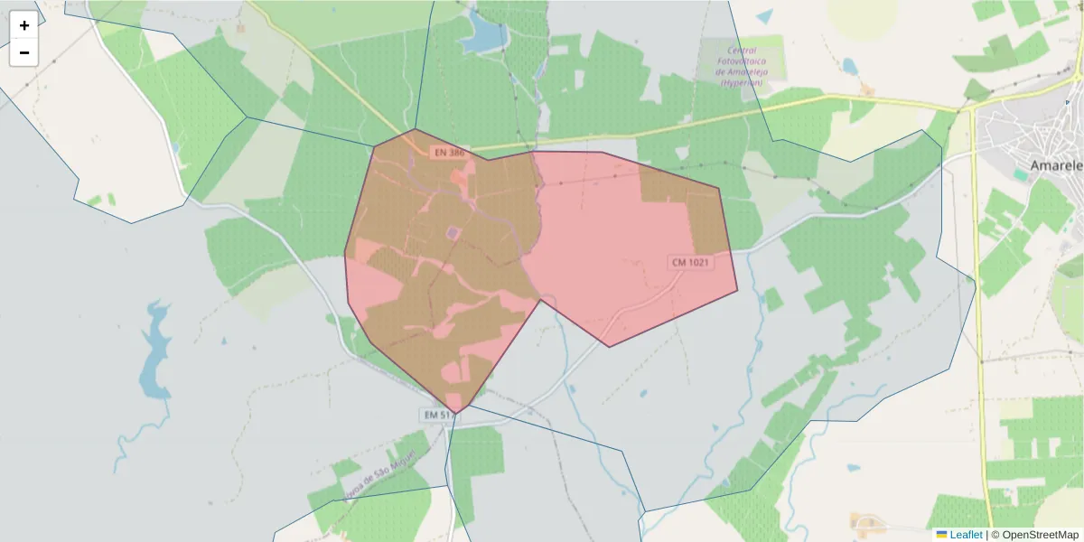 Mapa detalhado do código postal 7885-113 com limites, códigos postais vizinhos e agências dos correios