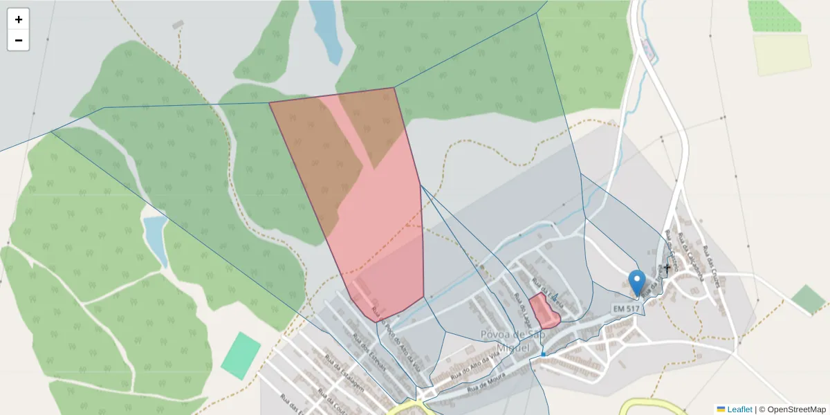 Mapa detalhado do código postal 7885-253 com limites, códigos postais vizinhos e agências dos correios