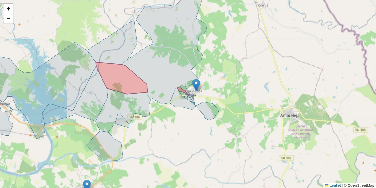 Mapa detalhado do código postal 7885-258 com limites, códigos postais vizinhos e agências dos correios