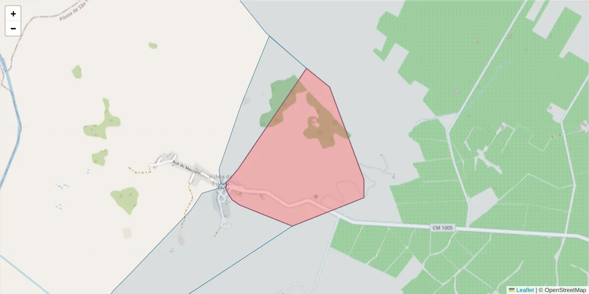 Mapa detalhado do código postal 7885-260 com limites, códigos postais vizinhos e agências dos correios