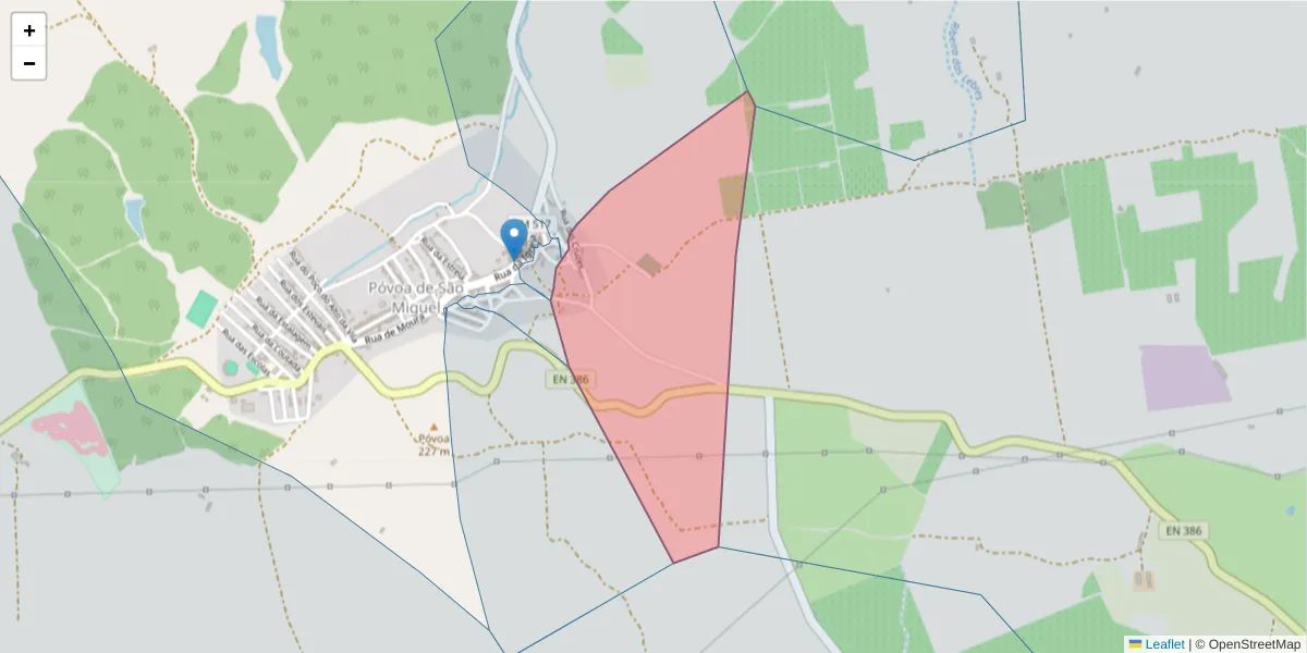 Mapa detalhado do código postal 7885-261 com limites, códigos postais vizinhos e agências dos correios