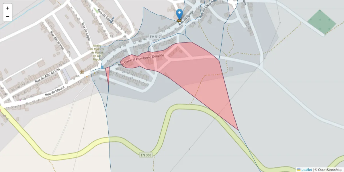 Mapa detalhado do código postal 7885-274 com limites, códigos postais vizinhos e agências dos correios