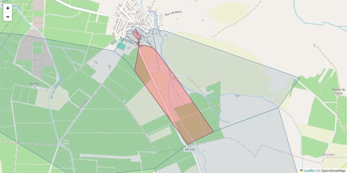 Mapa detalhado do código postal 7900-021 com limites, códigos postais vizinhos e agências dos correios