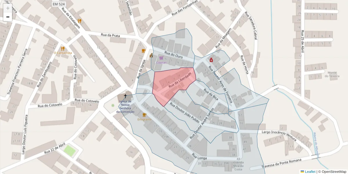 Mapa detalhado do código postal 7900-034 com limites, códigos postais vizinhos e agências dos correios