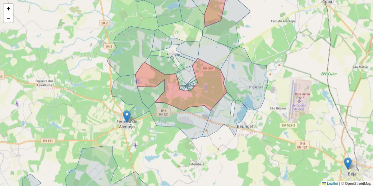 Mapa detalhado do código postal 7900-091 com limites, códigos postais vizinhos e agências dos correios