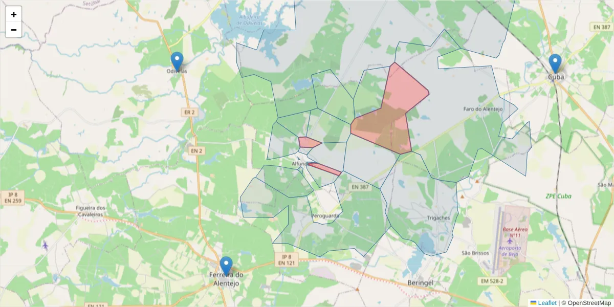 Mapa detalhado do código postal 7900-092 com limites, códigos postais vizinhos e agências dos correios