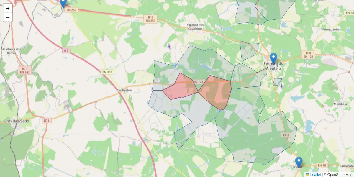 Mapa detalhado do código postal 7900-113 com limites, códigos postais vizinhos e agências dos correios