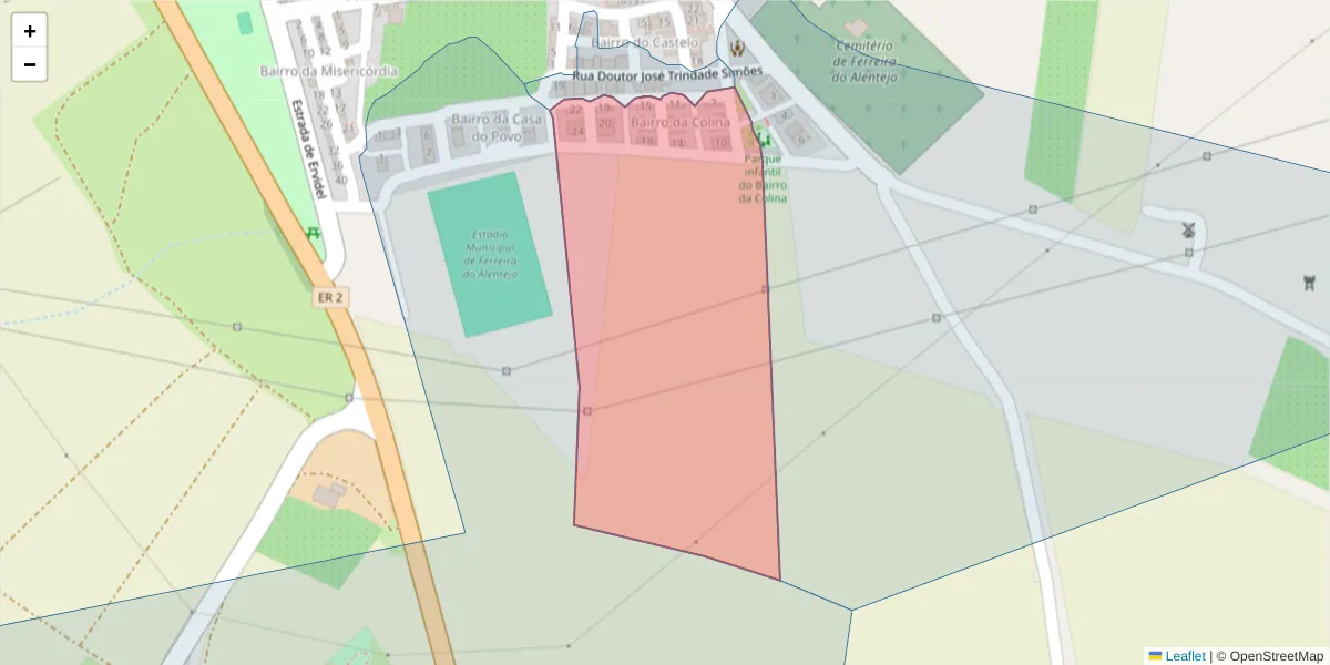 Mapa detalhado do código postal 7900-132 com limites, códigos postais vizinhos e agências dos correios